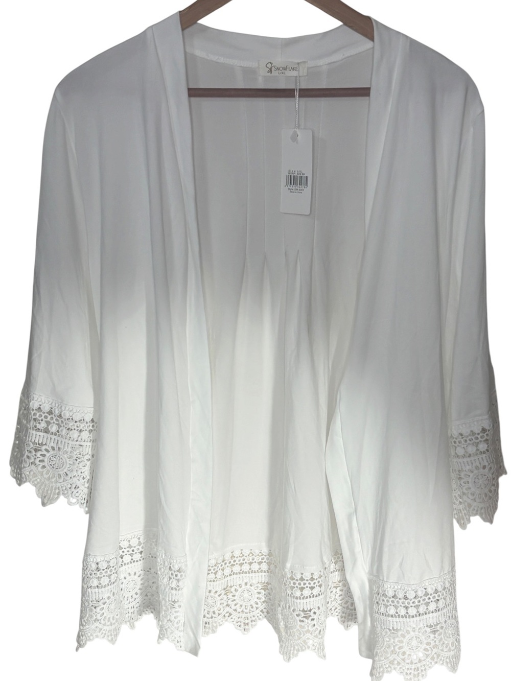 Snowflake L/XL White Lace Crochet Trim Open Front Cardigan NWT Boho